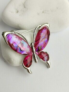 NWT handmade Abalone shell pink butterfly brooch pin made in Canada